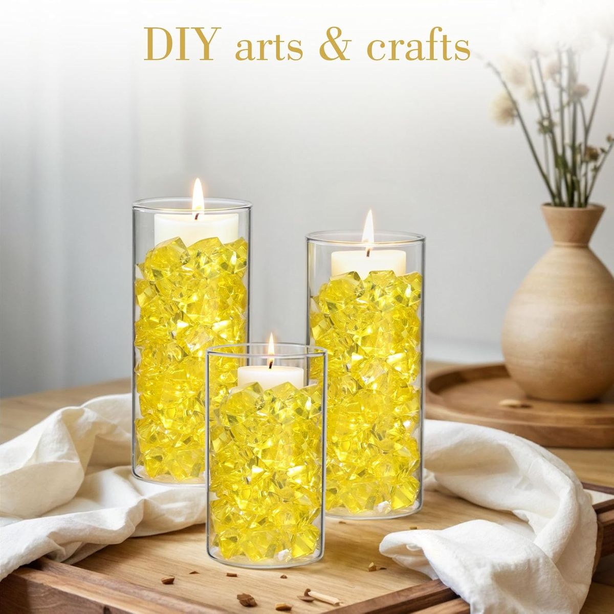 Cart In Mart 150 Pcs Fake Ice Rocks Acrylic Gems Crystals Plastic Diamonds Vase Fillers - Yellow