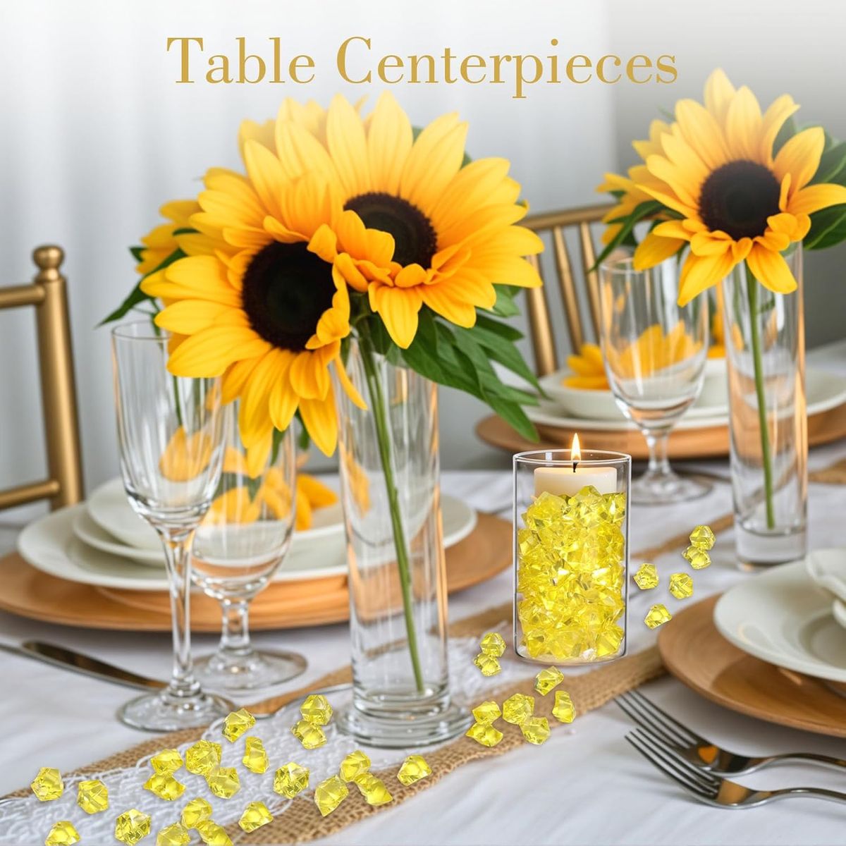 Cart In Mart 150 Pcs Fake Ice Rocks Acrylic Gems Crystals Plastic Diamonds Vase Fillers - Yellow