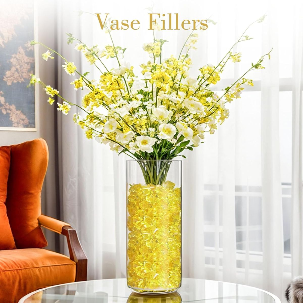 Cart In Mart 150 Pcs Fake Ice Rocks Acrylic Gems Crystals Plastic Diamonds Vase Fillers - Yellow