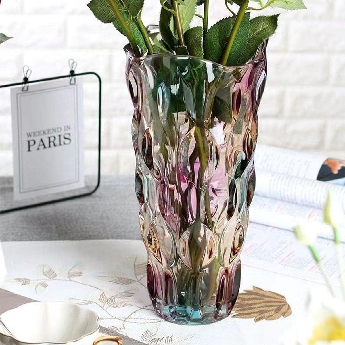 Cart In Mart Glass Vase For Flowers Heavy Duty Thickened Crystal Decorative Roses Vase