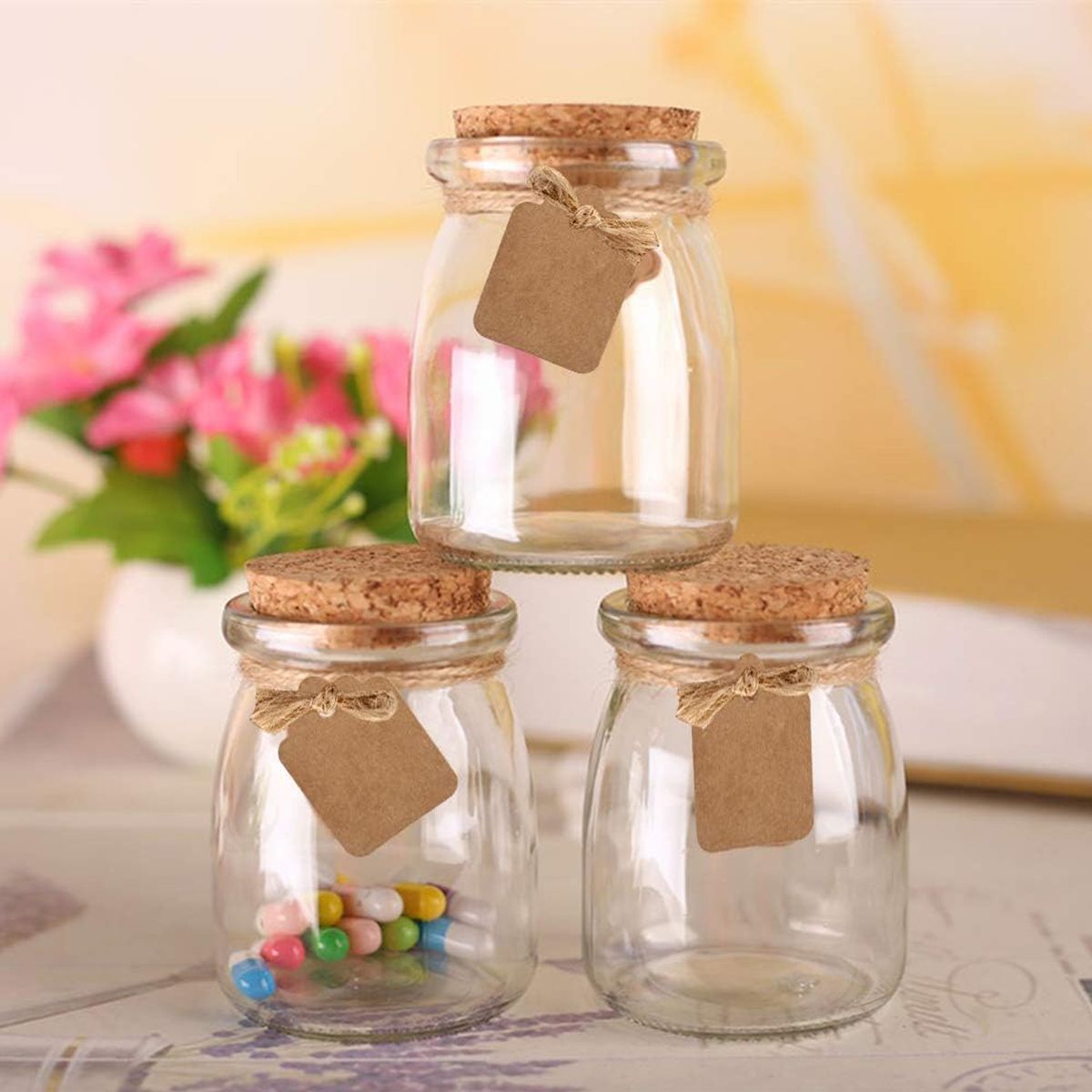 Cart In Mart 40 Pack Glass Favor Jars & Cork Lids Mini Mason Jars for Yogurt Party Gift