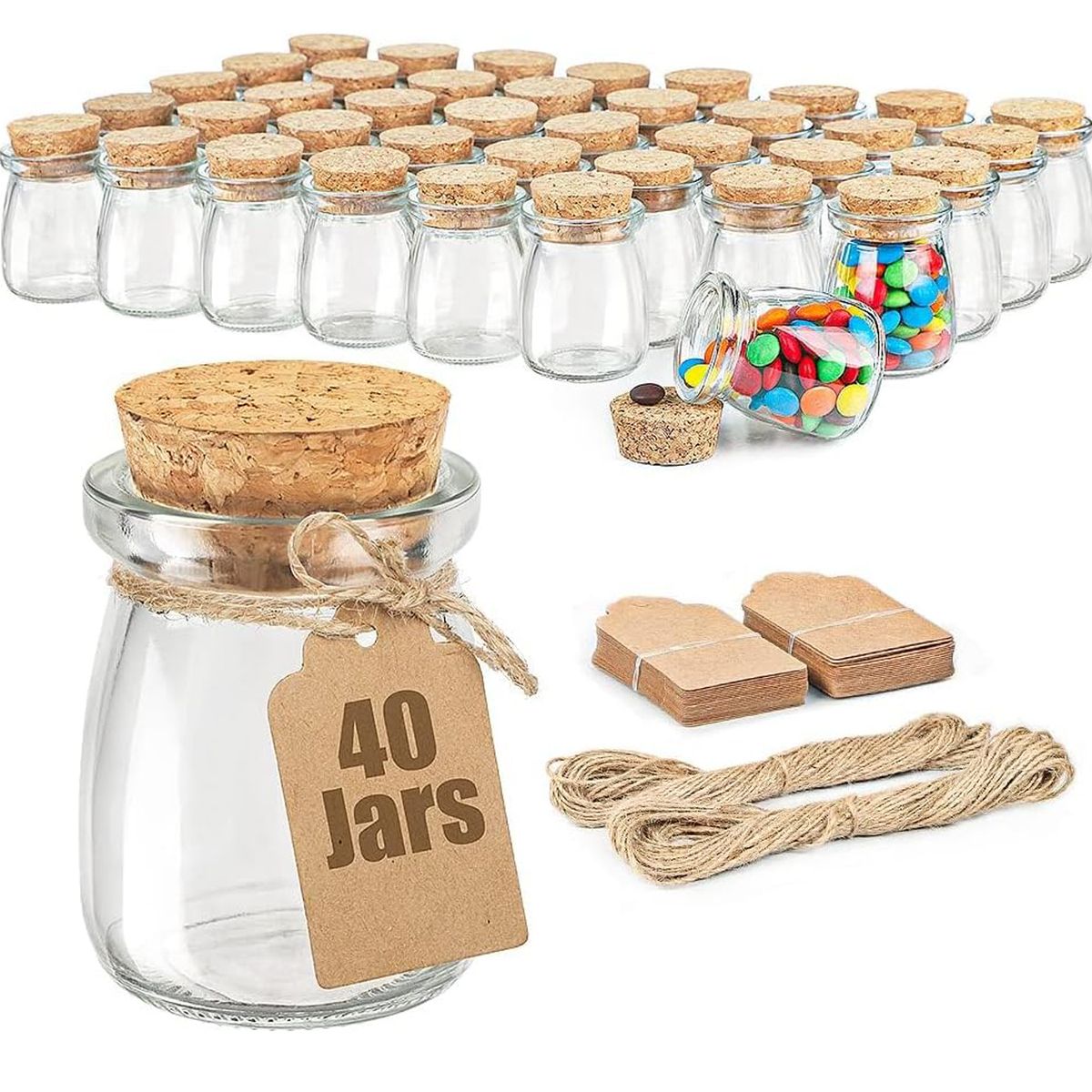 Cart In Mart 40 Pack Glass Favor Jars & Cork Lids Mini Mason Jars for Yogurt Party Gift