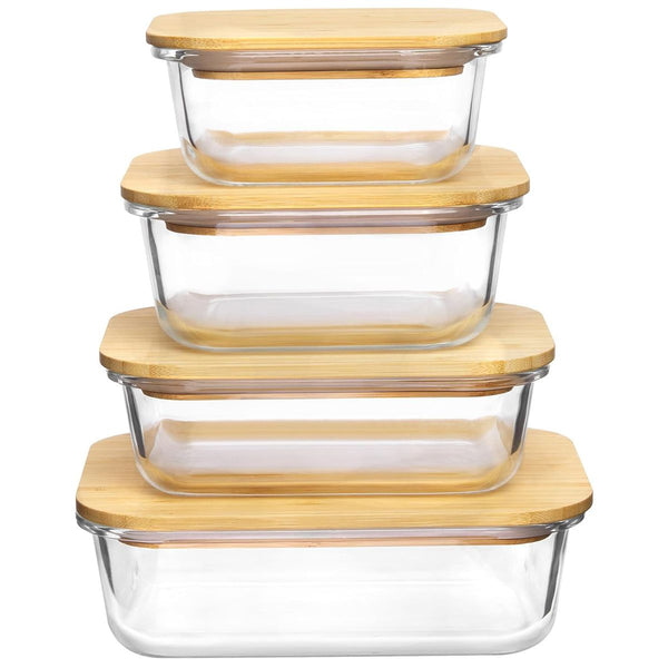 Cart In Mart Glass Food Storage Containers with Bamboo Lid Meal Prep Containers Airtight
