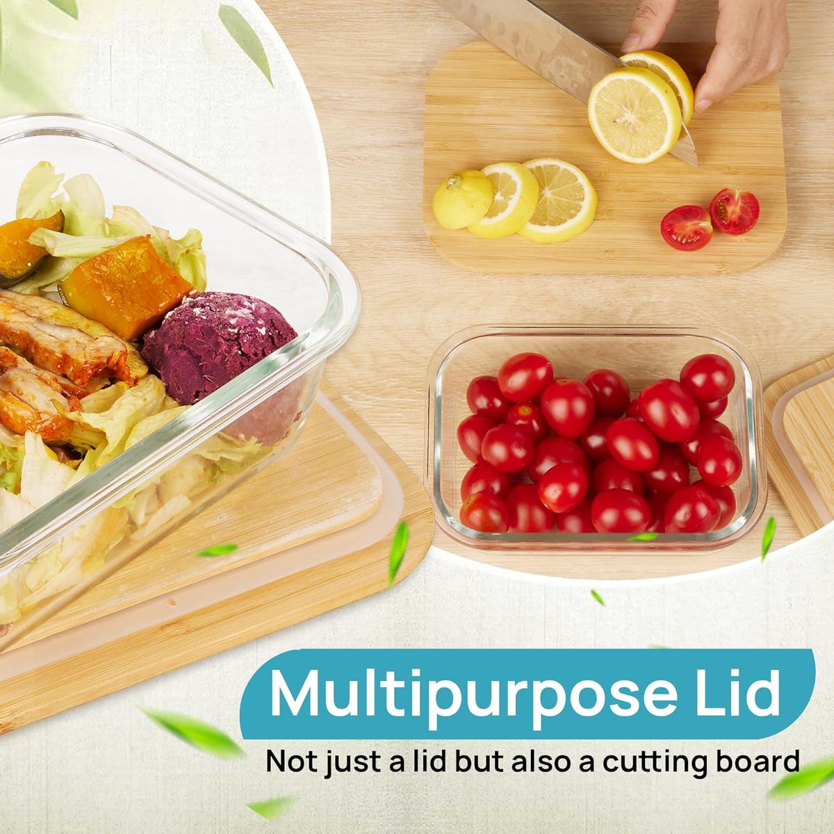 Cart In Mart Glass Food Storage Containers with Bamboo Lid Meal Prep Containers Airtight