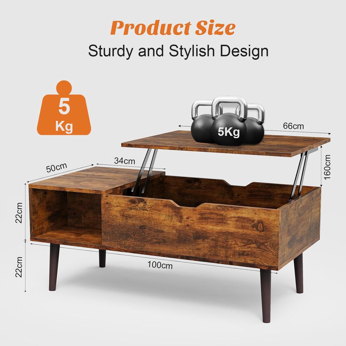 Cart In Mart Lift Top Wooden Center Coffee Table Living Room - Hidden Storage & Shelves