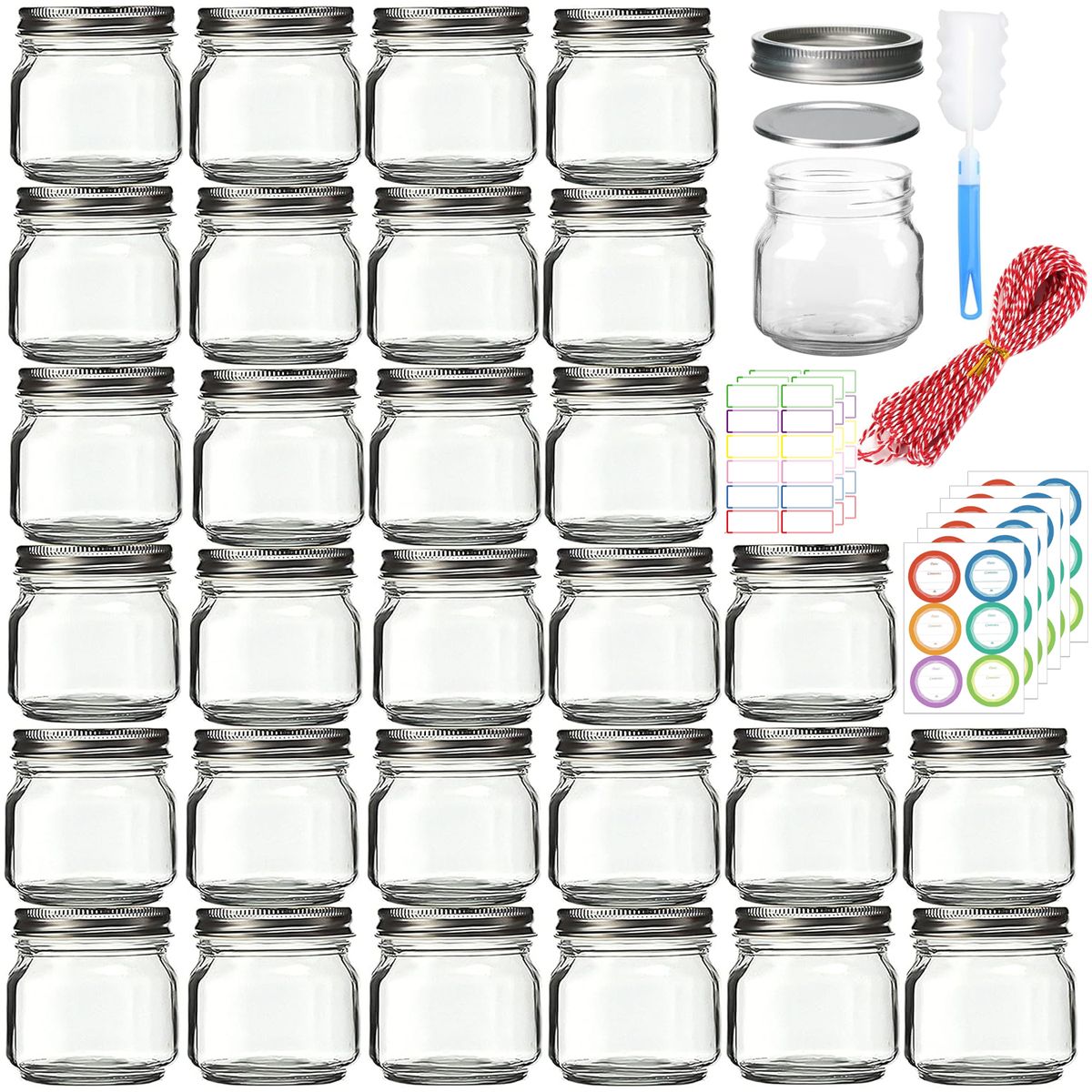Cart In Mart 30 Piece Clear Glass Mason Jars Regular Mouth Silver Metal Lids Food Storage