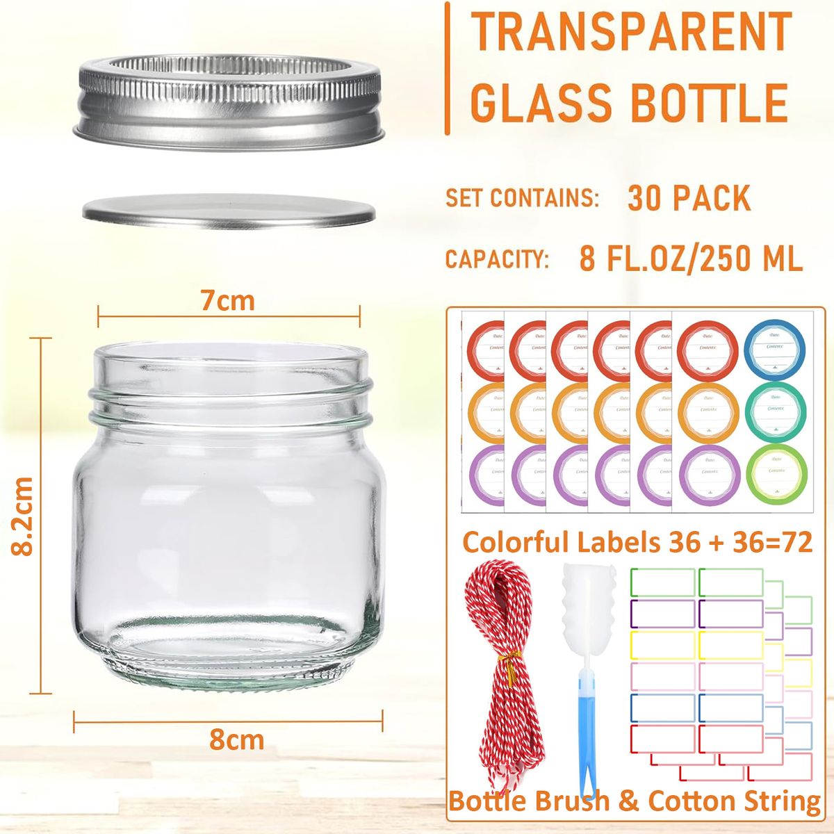 Cart In Mart 30 Piece Clear Glass Mason Jars Regular Mouth Silver Metal Lids Food Storage