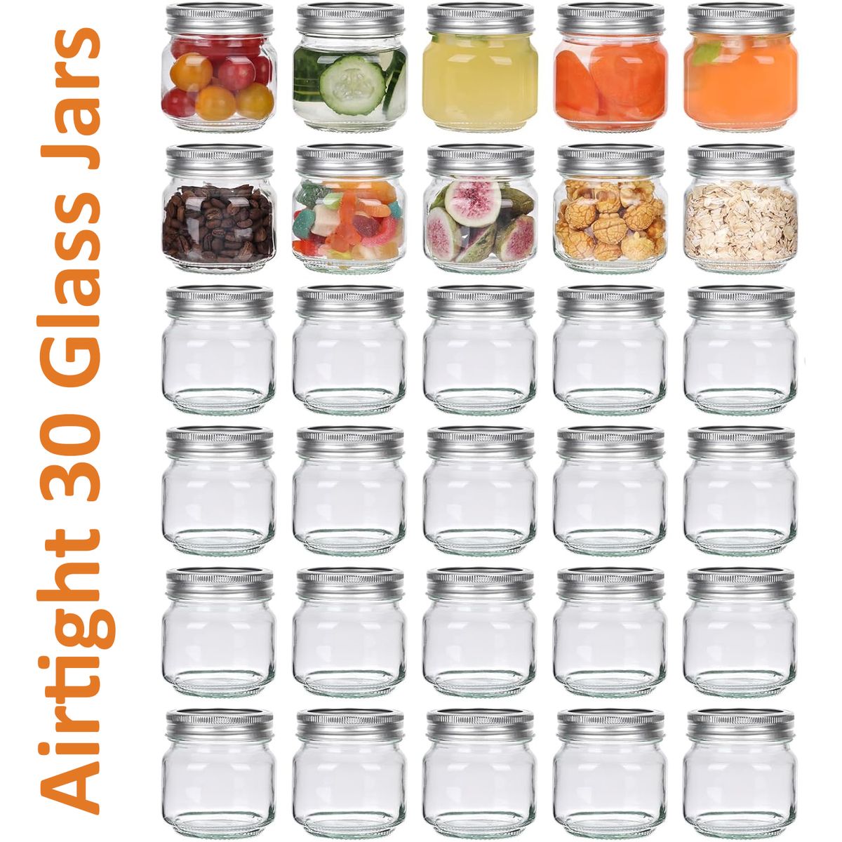 Cart In Mart 30 Piece Clear Glass Mason Jars Regular Mouth Silver Metal Lids Food Storage