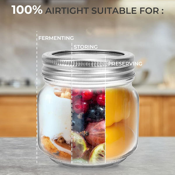 Cart In Mart 30 Piece Clear Glass Mason Jars Regular Mouth Silver Metal Lids Food Storage