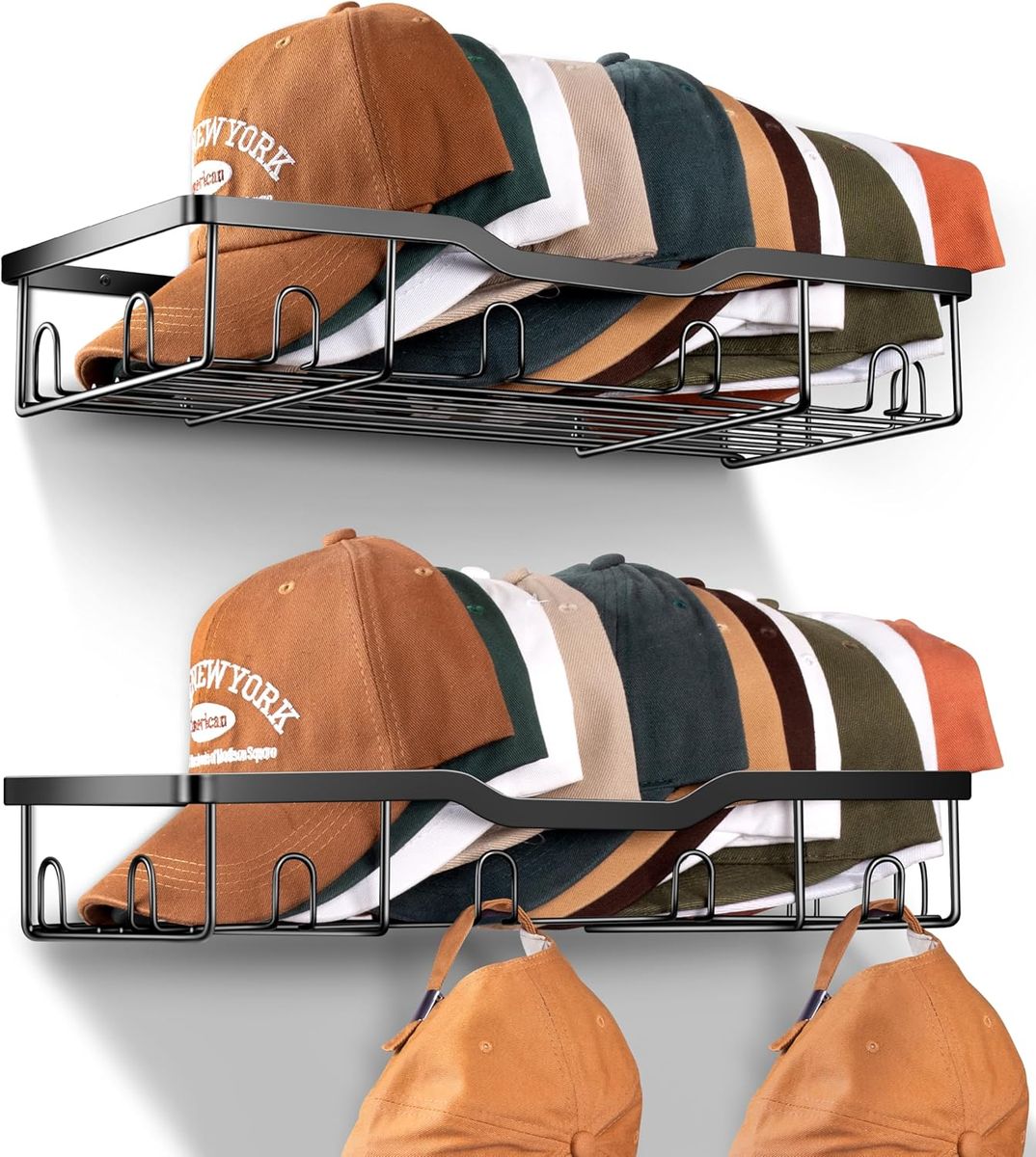 Cart In Mart Wall Mounted Metal Hat Organiser - Caps Storage Rack - 2 Pack