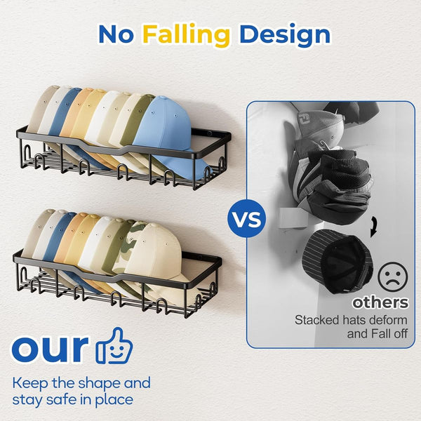 Cart In Mart Wall Mounted Metal Hat Organiser - Caps Storage Rack - 2 Pack