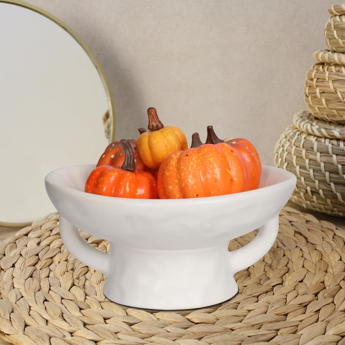 Cart In Mart Stoneware Serving Decorative Bowl White Reactive Glaze Ceramic Salad Bowl
