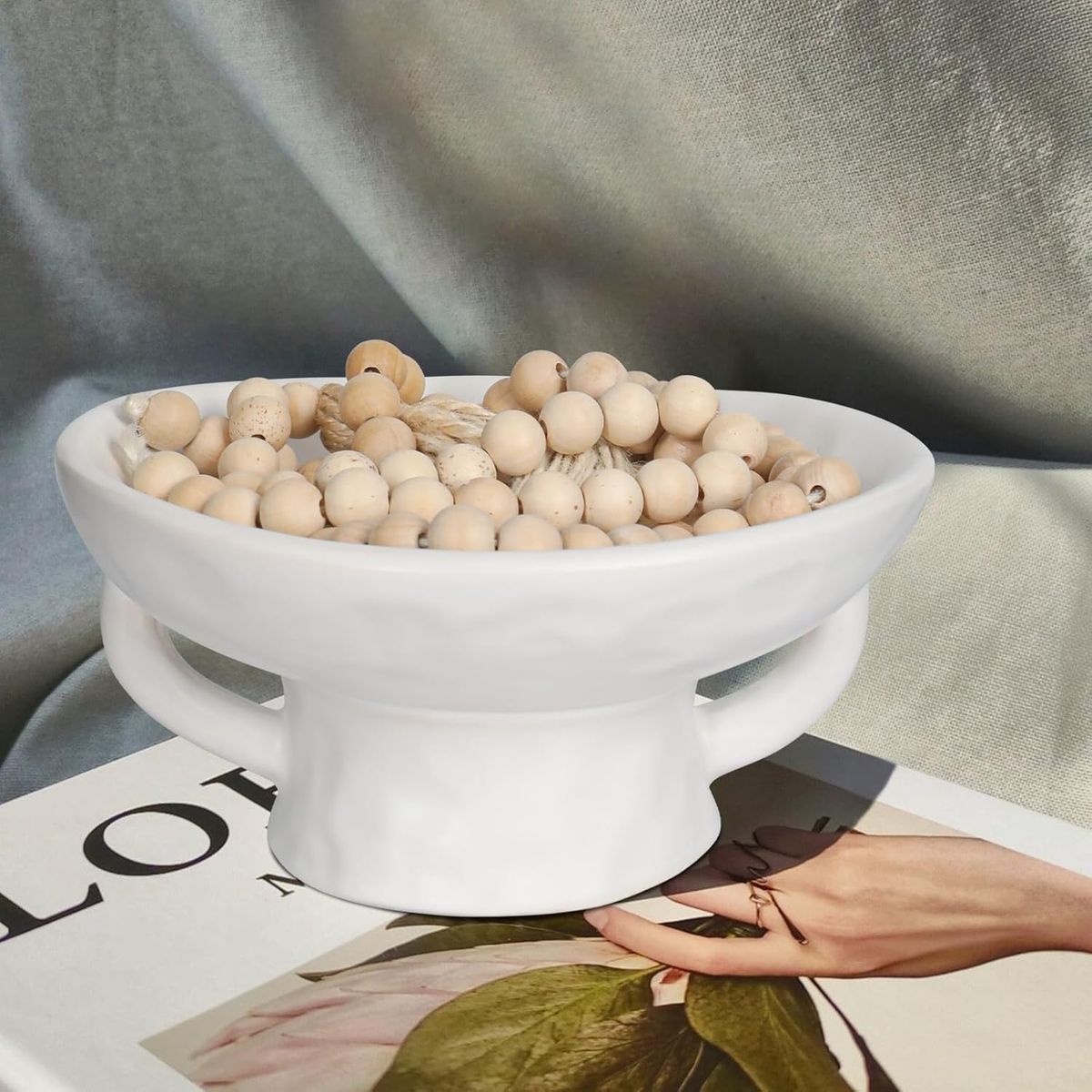Cart In Mart Stoneware Serving Decorative Bowl White Reactive Glaze Ceramic Salad Bowl