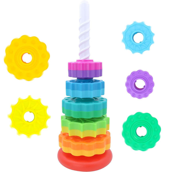 Cart In Mart Baby Spinning Stacking Toys Montessori Rainbow Ring Stacker 1-3 Year Olds
