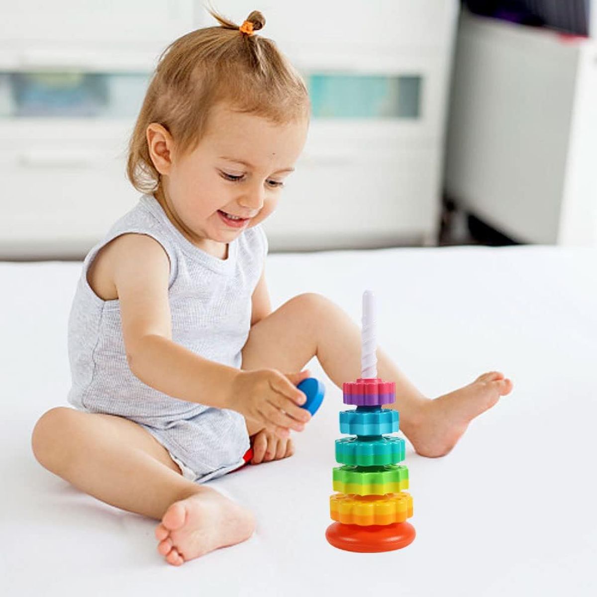 Cart In Mart Baby Spinning Stacking Toys Montessori Rainbow Ring Stacker 1-3 Year Olds