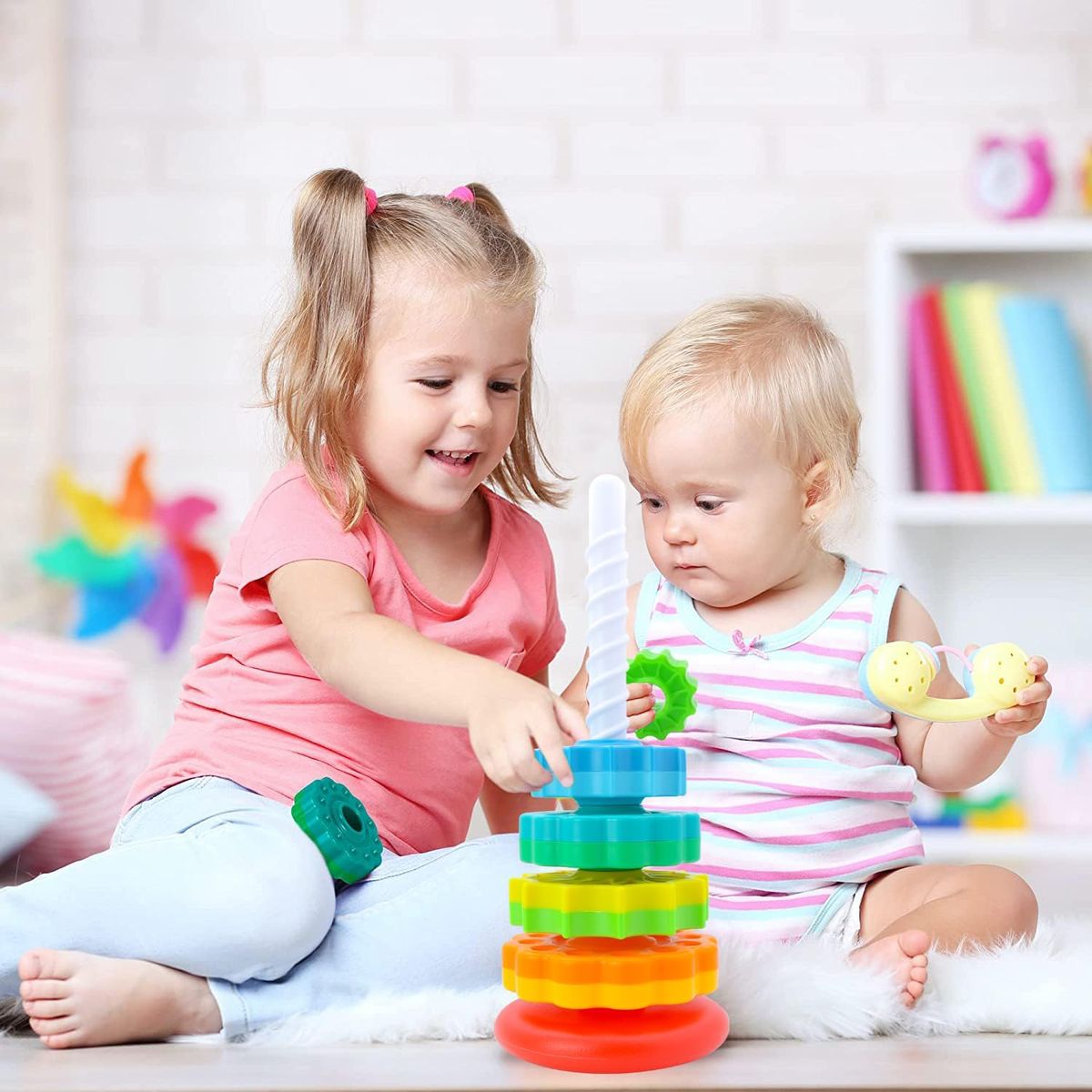 Cart In Mart Baby Spinning Stacking Toys Montessori Rainbow Ring Stacker 1-3 Year Olds