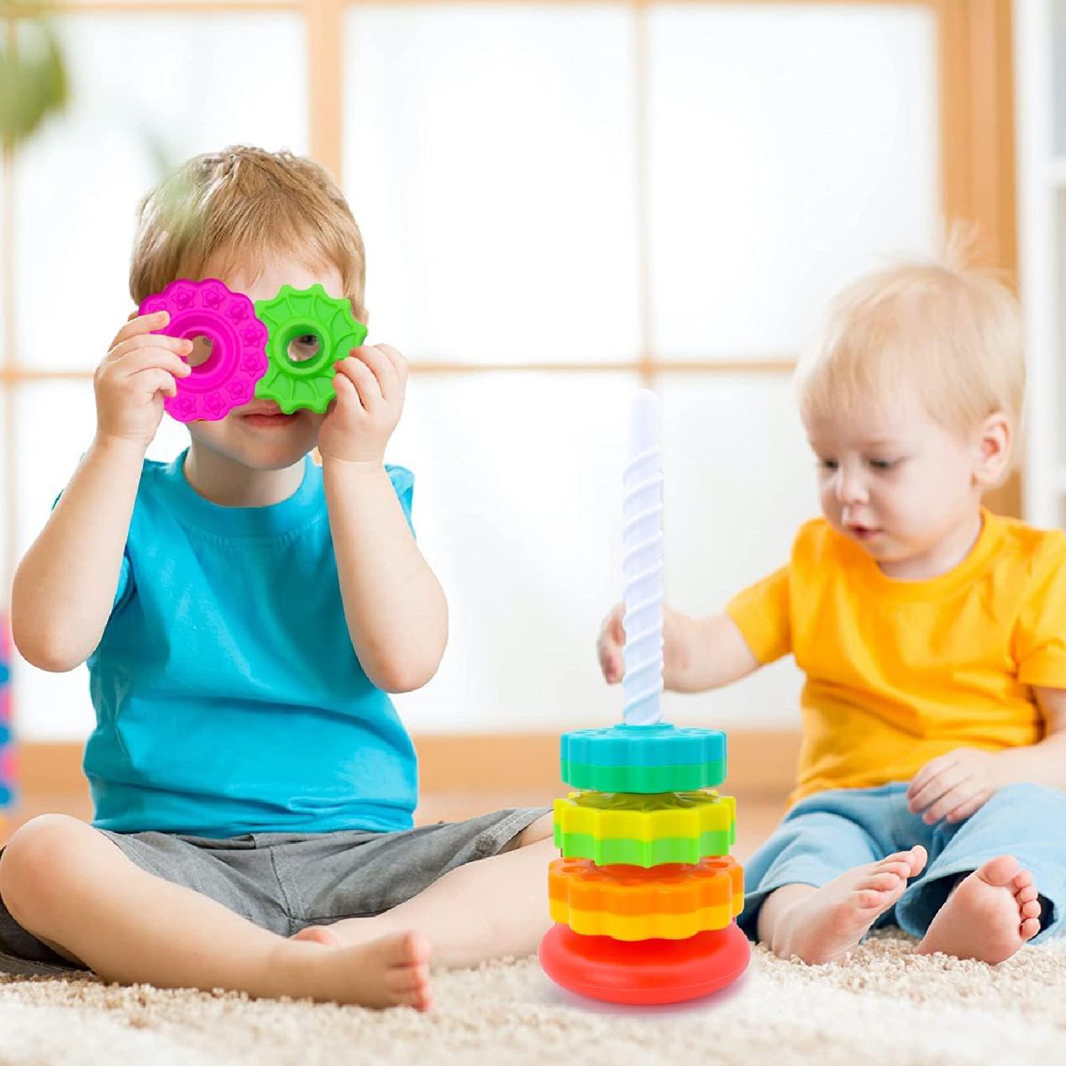 Cart In Mart Baby Spinning Stacking Toys Montessori Rainbow Ring Stacker 1-3 Year Olds