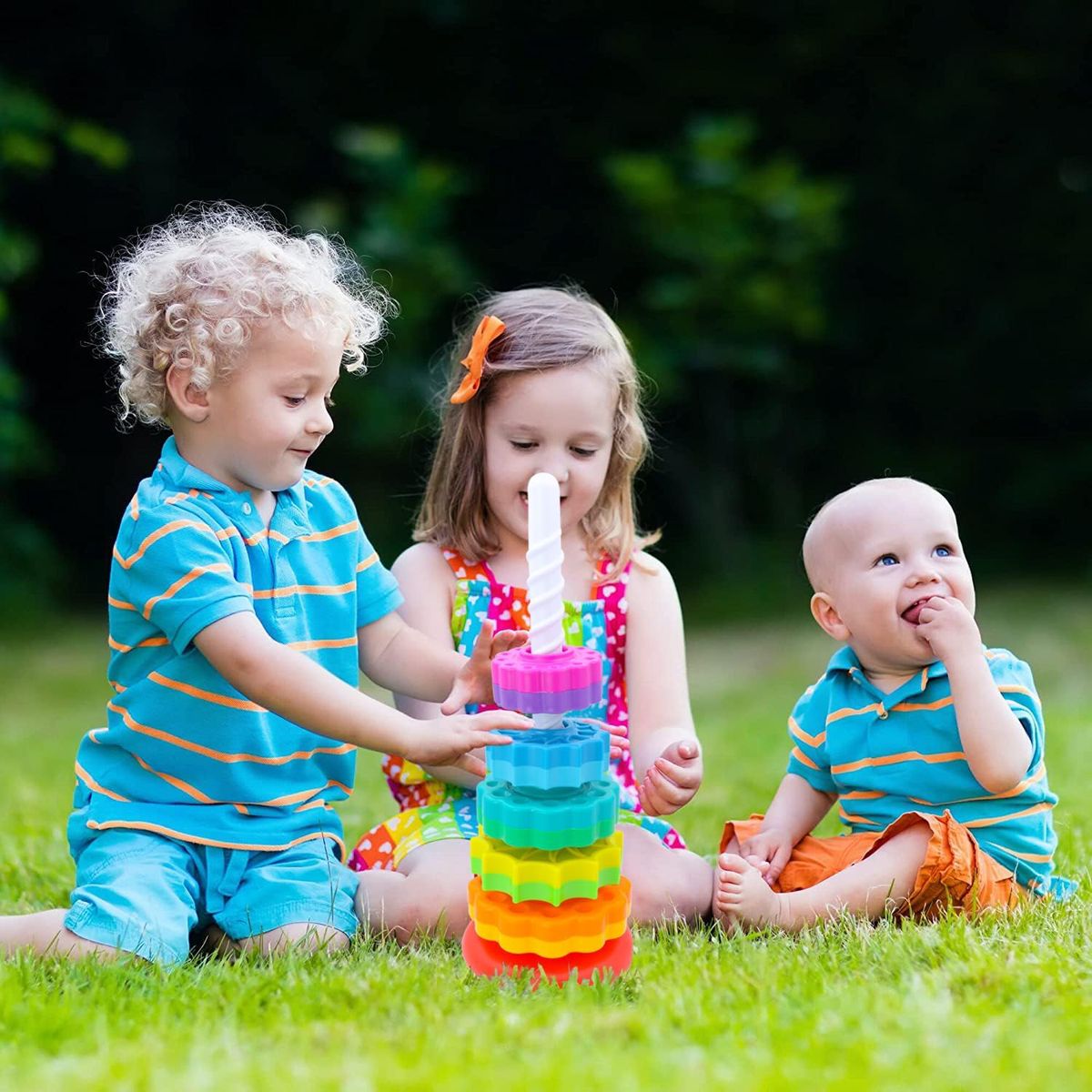 Cart In Mart Baby Spinning Stacking Toys Montessori Rainbow Ring Stacker 1-3 Year Olds