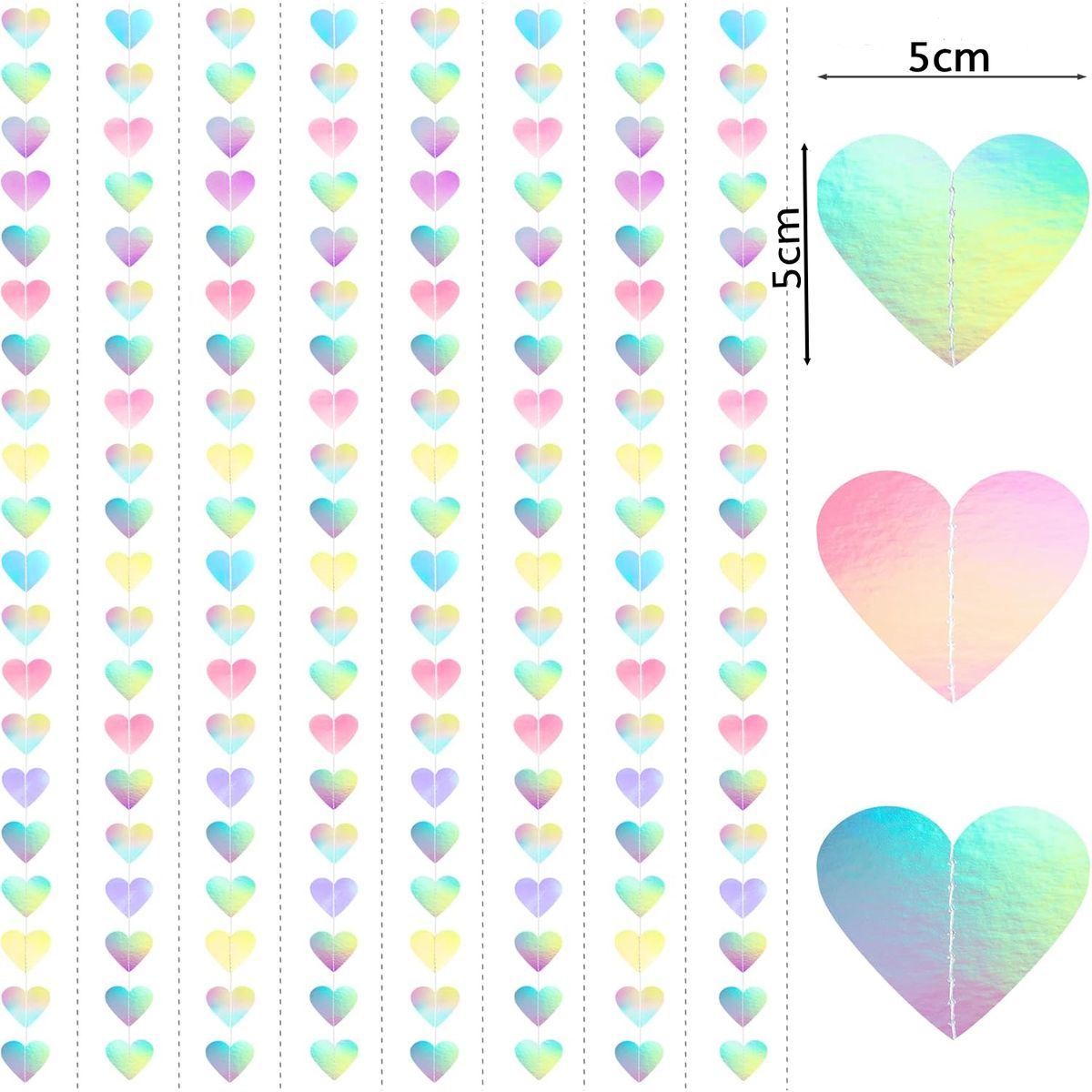 Cart In Mart Iridescent Disco Holographic Heart Garland Neon Party Streamer Banner Decor