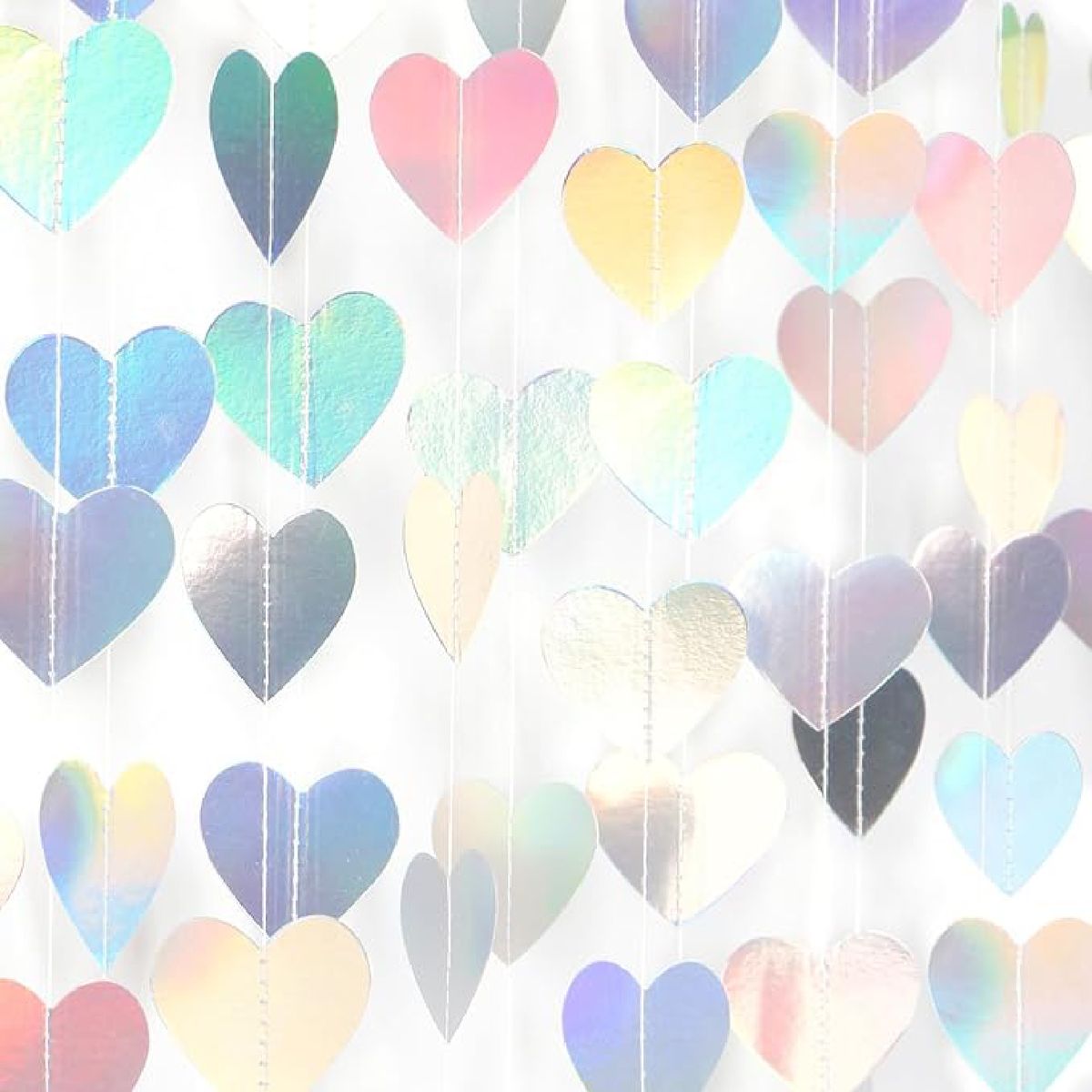 Cart In Mart Iridescent Disco Holographic Heart Garland Neon Party Streamer Banner Decor