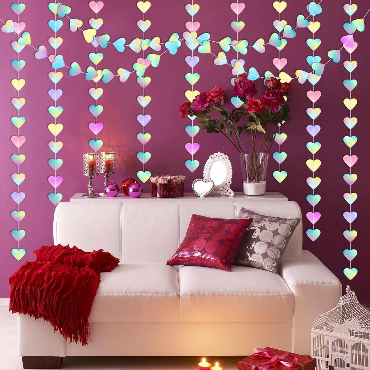 Cart In Mart Iridescent Disco Holographic Heart Garland Neon Party Streamer Banner Decor