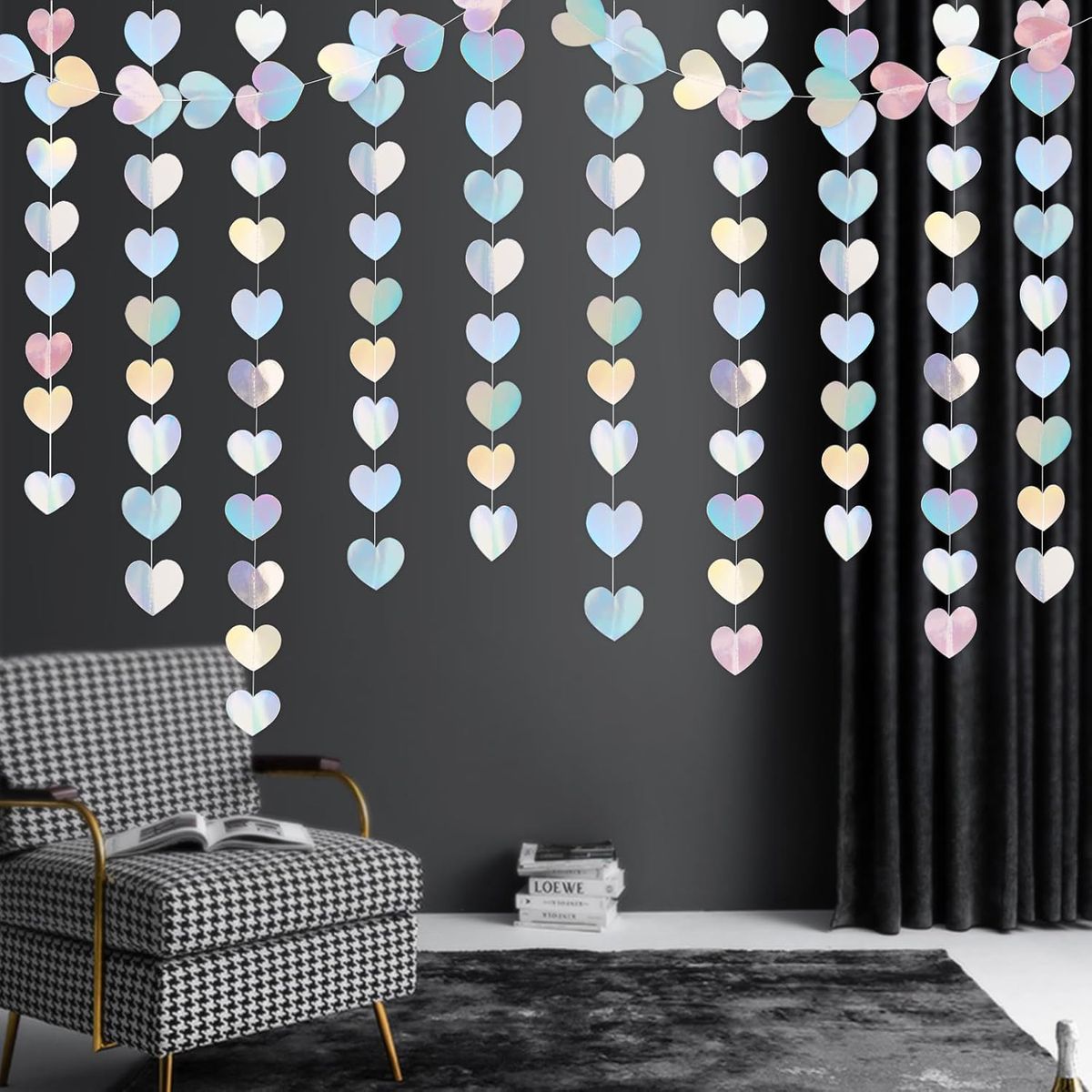 Cart In Mart Iridescent Disco Holographic Heart Garland Neon Party Streamer Banner Decor