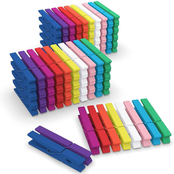Cart In Mart 100 Pack Wooden Colored Clothes Pins-Clothing Pegs For Crafts Laundry-7.2cm