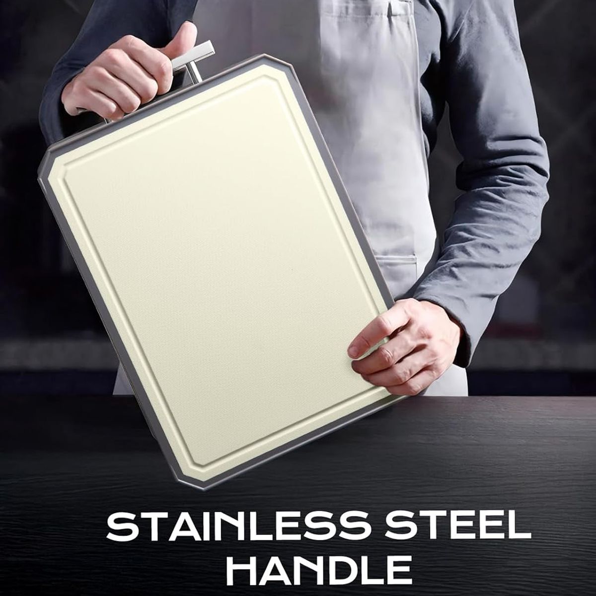 Cart In Mart Large Stainless Steel Double-Sided Cutting Board Metal & Wheat Straw Board