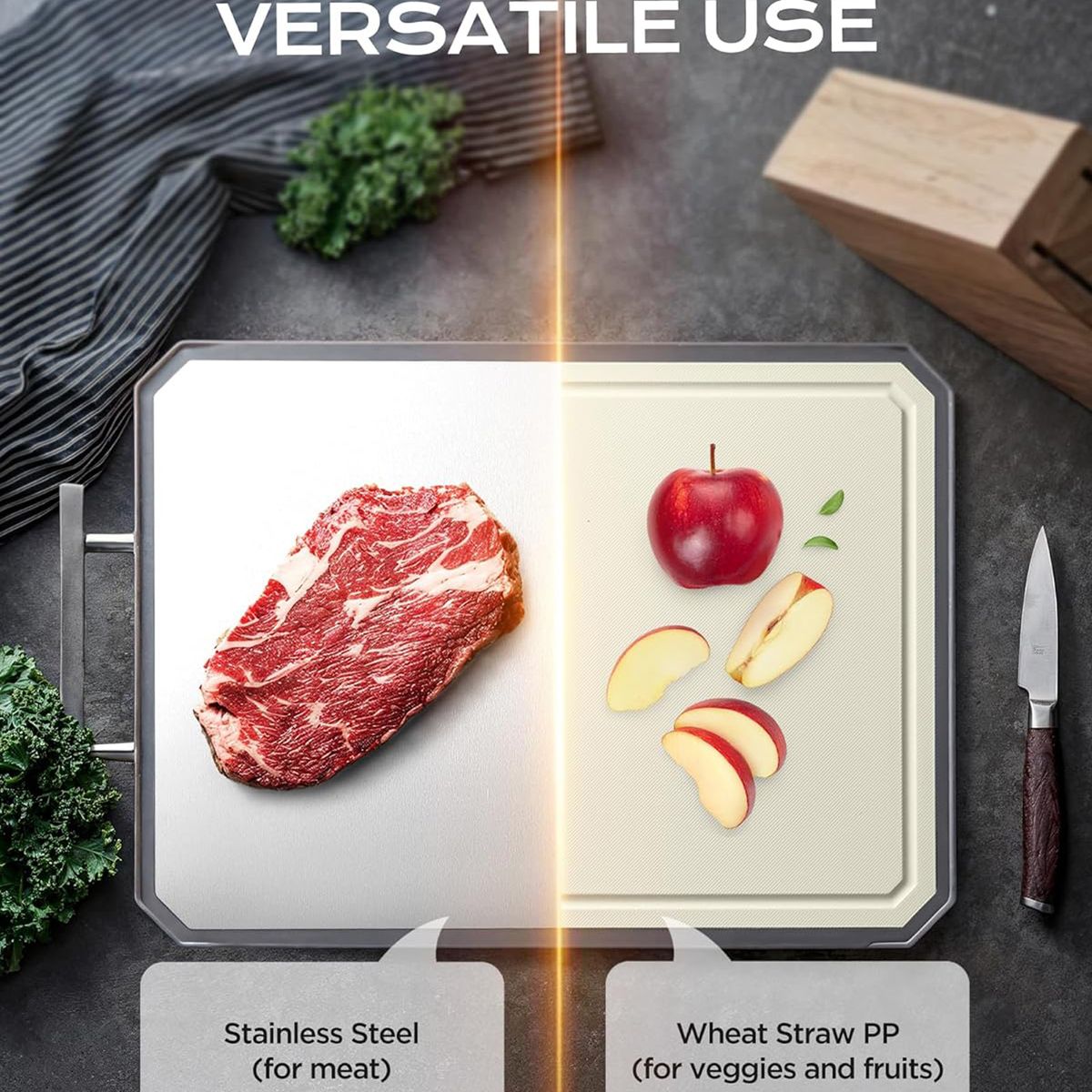 Cart In Mart Large Stainless Steel Double-Sided Cutting Board Metal & Wheat Straw Board