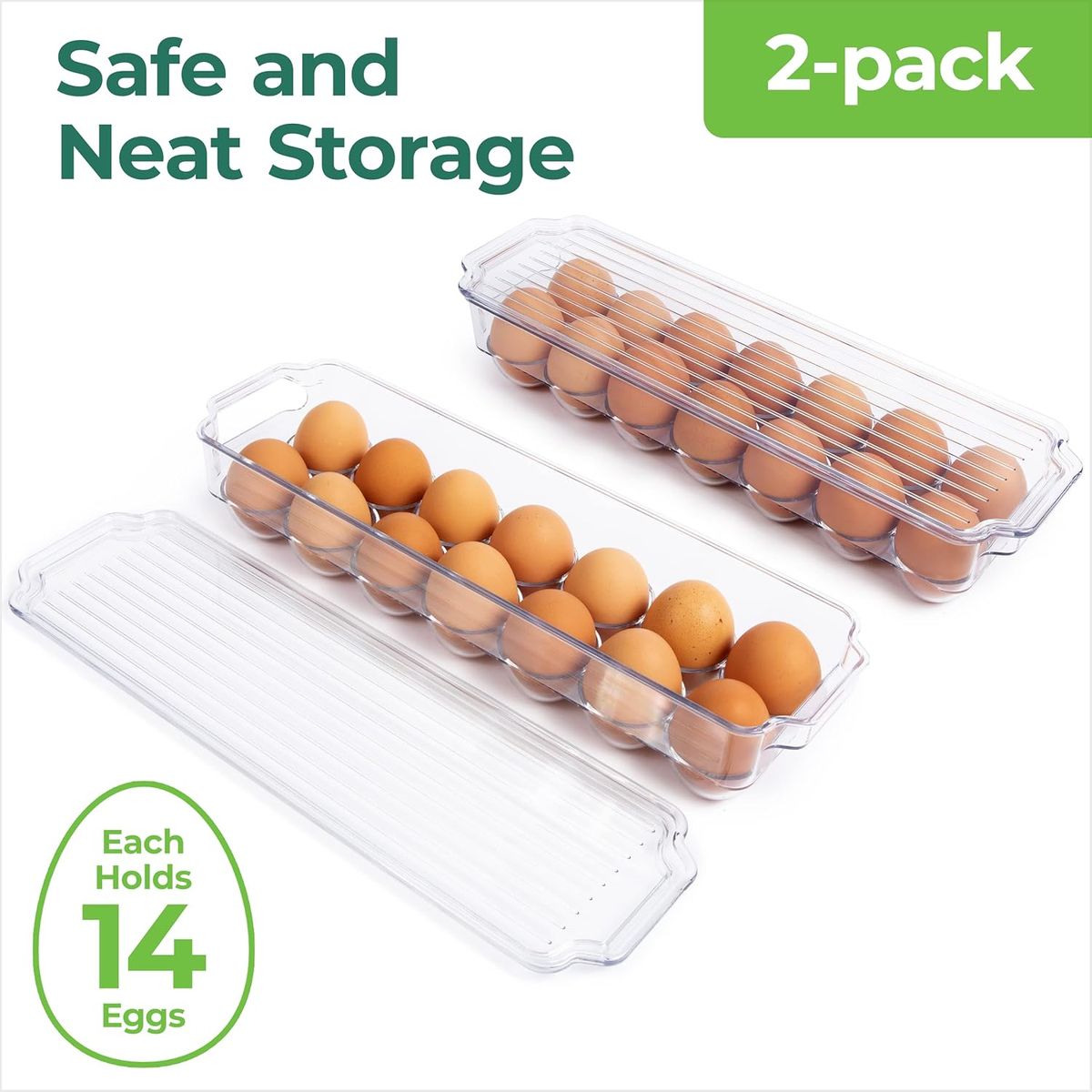 Cart In Mart 2Pack Clear Egg Container with Lid Stackable Refrigerator Organiser Trays