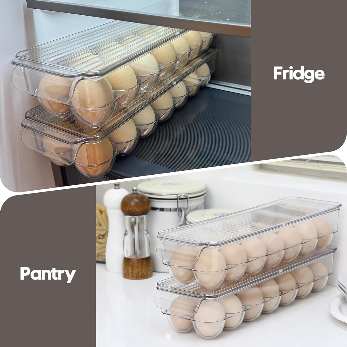 Cart In Mart 2Pack Clear Egg Container with Lid Stackable Refrigerator Organiser Trays