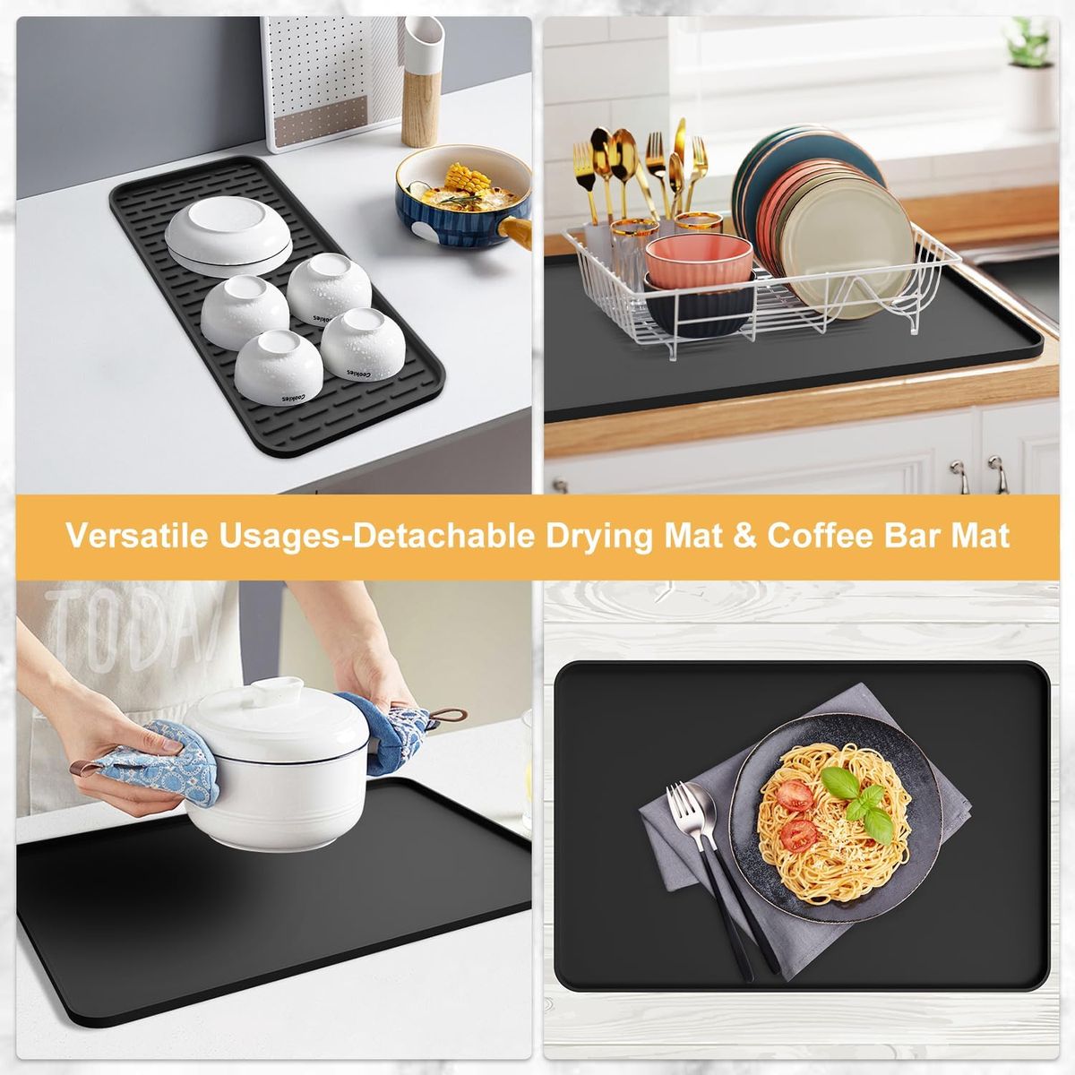Cart In Mart Silicone Coffee Mat 60x40cm Bar Mat Detachable Dish Drying Non Slip Mat