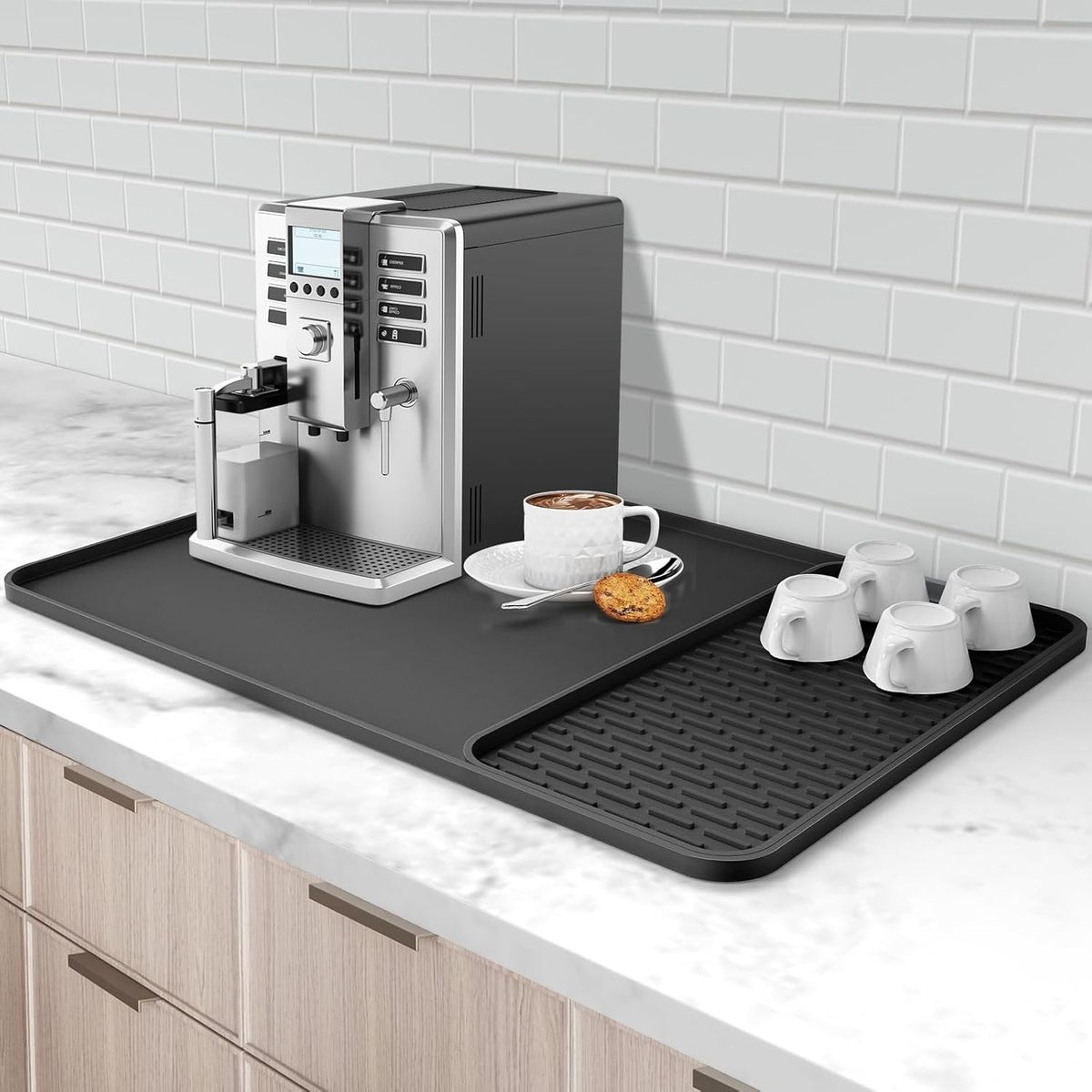 Cart In Mart Silicone Coffee Mat 60x40cm Bar Mat Detachable Dish Drying Non Slip Mat