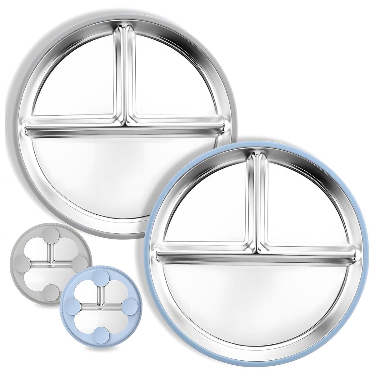 Cart In Mart 2Pack Stainless Steel Toddler Plates 23cm Divided Baby Plates Suction Base