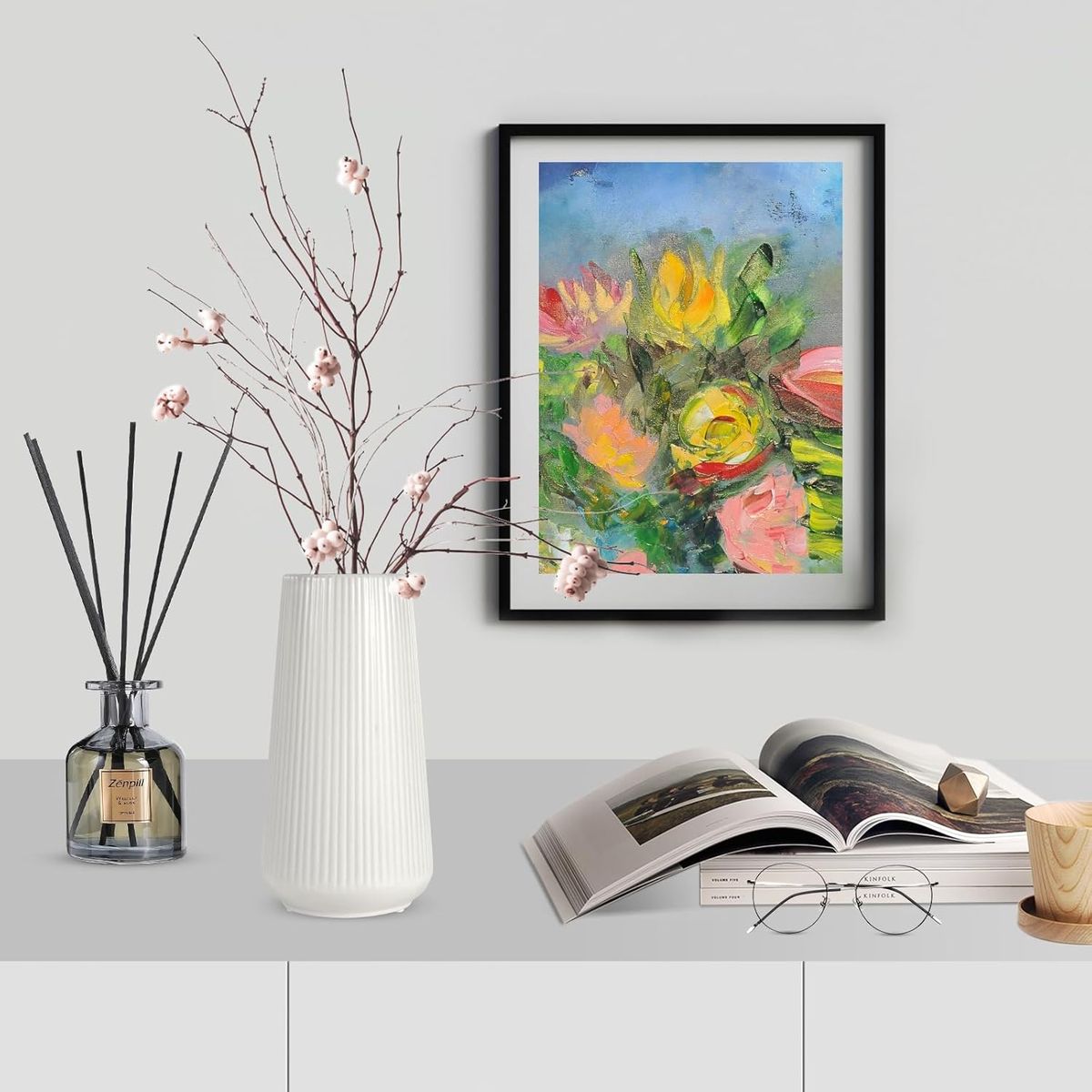 Cart In Mart White Ceramic Vase Modern Flower Vase Pampas Grass Home Living Room Decor