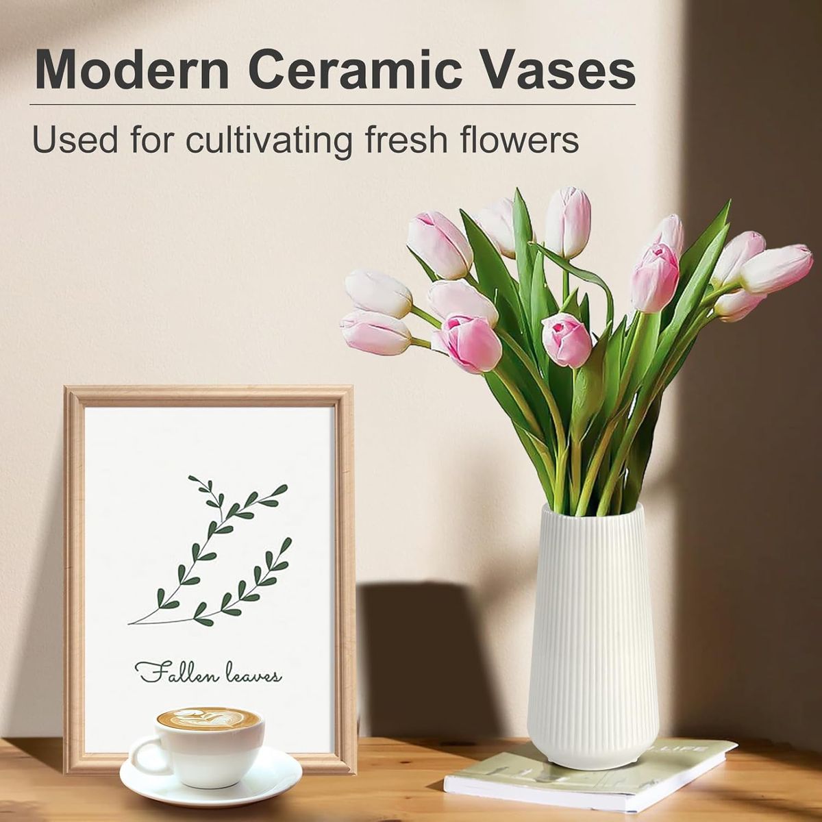 Cart In Mart White Ceramic Vase Modern Flower Vase Pampas Grass Home Living Room Decor