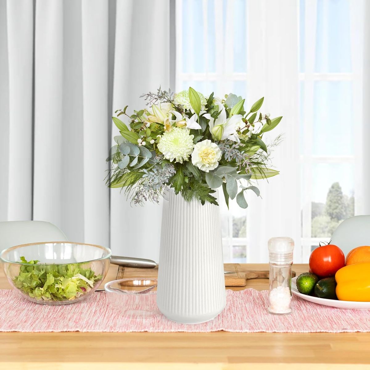 Cart In Mart White Ceramic Vase Modern Flower Vase Pampas Grass Home Living Room Decor