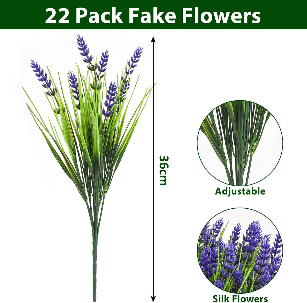 Cart In Mart Artificial Outdoor Flowers UV Resistant Lavender Fake Plants Greenery - 22 Piece