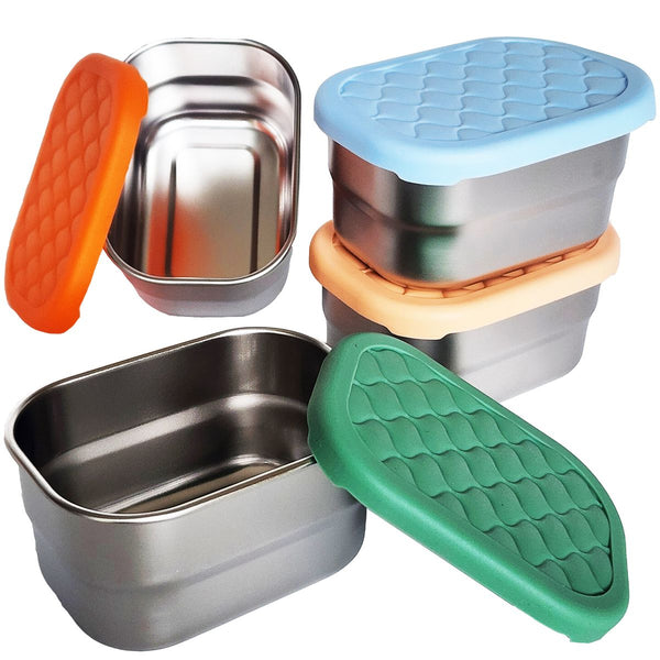 Cart In Mart 4Pack Stainless Steel Snack Containers Kids Cups Food Storage Leakproof Lid