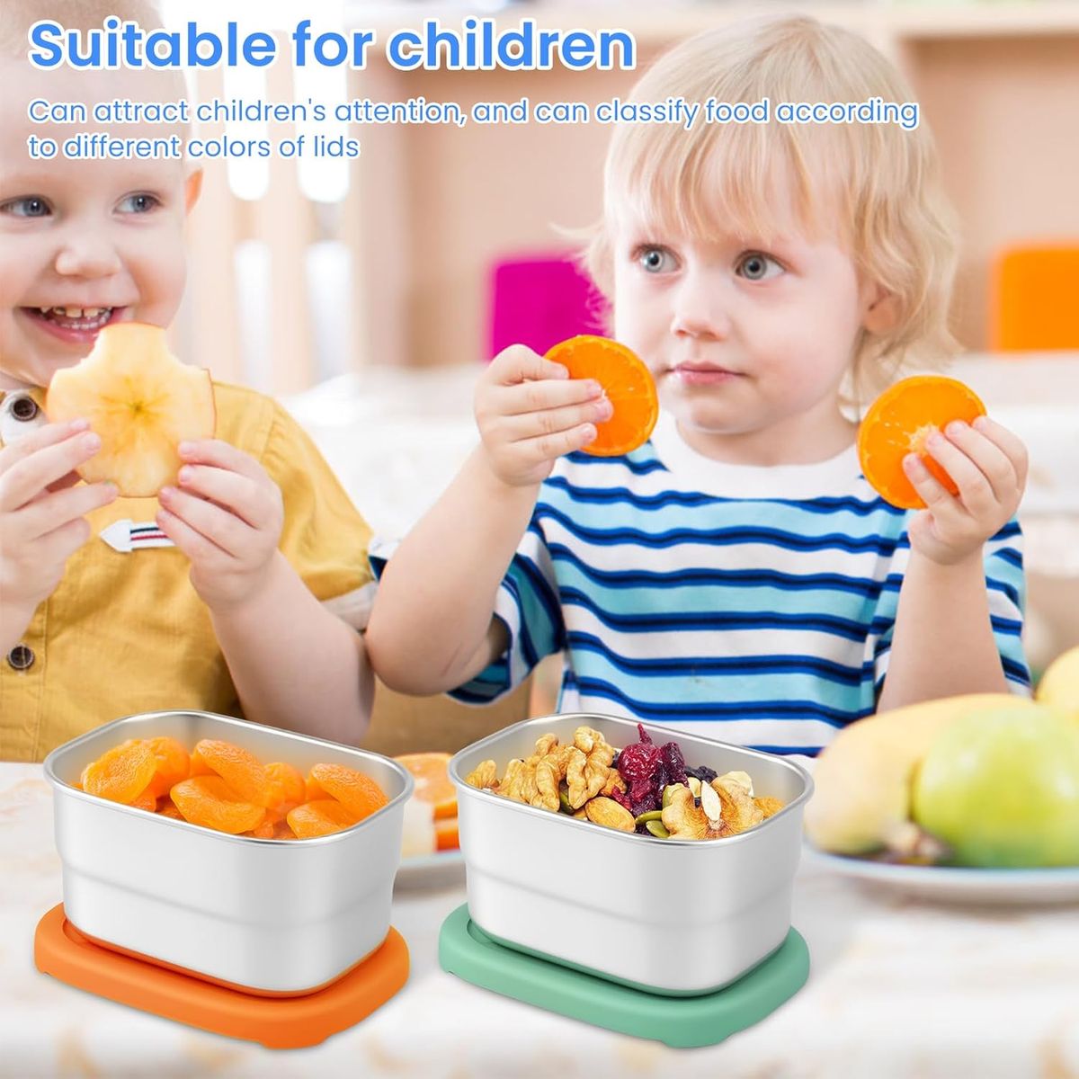 Cart In Mart 4Pack Stainless Steel Snack Containers Kids Cups Food Storage Leakproof Lid