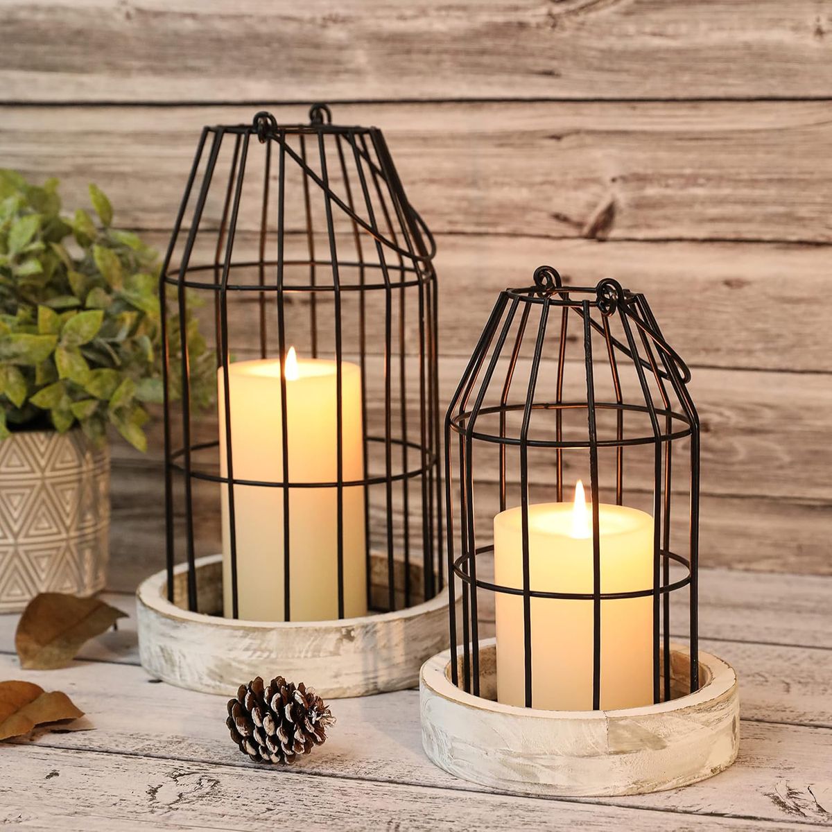 Cart In Mart 2 Piece Rustic Farmhouse Lantern Decor Stylish Decorative Set -Metal