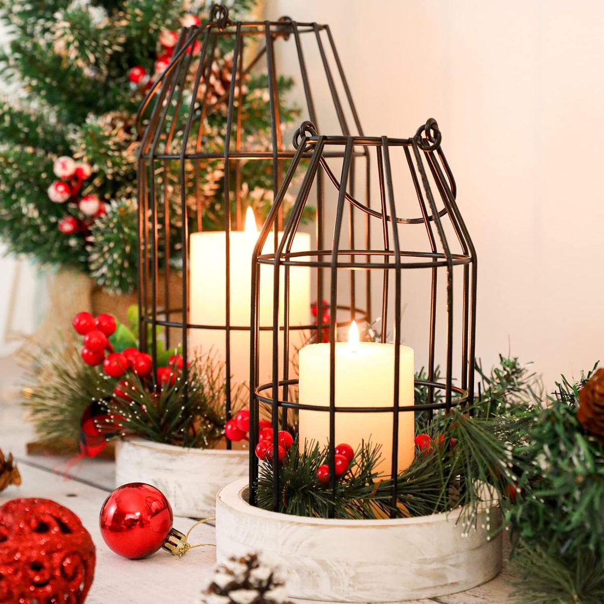 Cart In Mart 2 Piece Rustic Farmhouse Lantern Decor Stylish Decorative Set -Metal