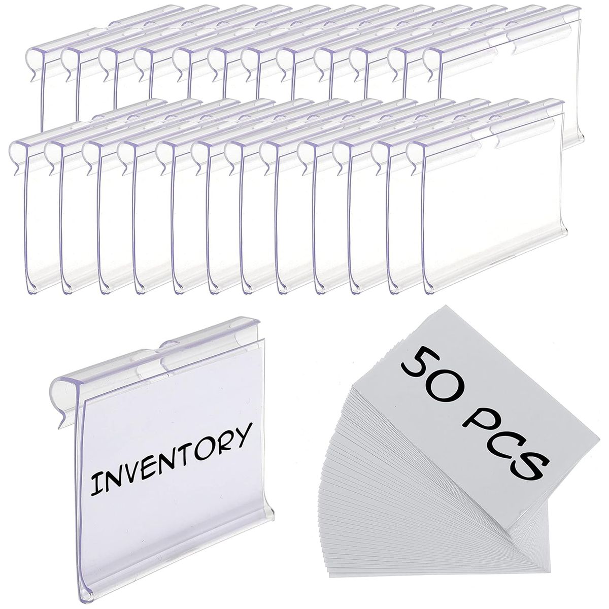 Cart In Mart 50PCS Clear Basket Bin Labels Clip-On Plastic Storage Bin Tags & 50 Inserts