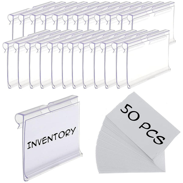 Cart In Mart 50PCS Clear Basket Bin Labels Clip-On Plastic Storage Bin Tags & 50 Inserts