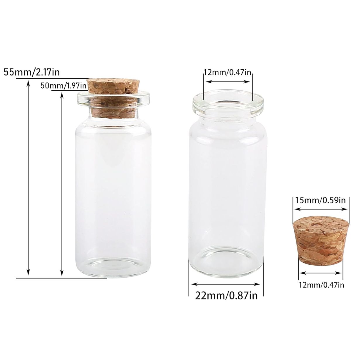 Cart In Mart Mini Glass Bottles and Cork Stoppers Clear Small Vials DIY Crafts 24 Pieces 10ml