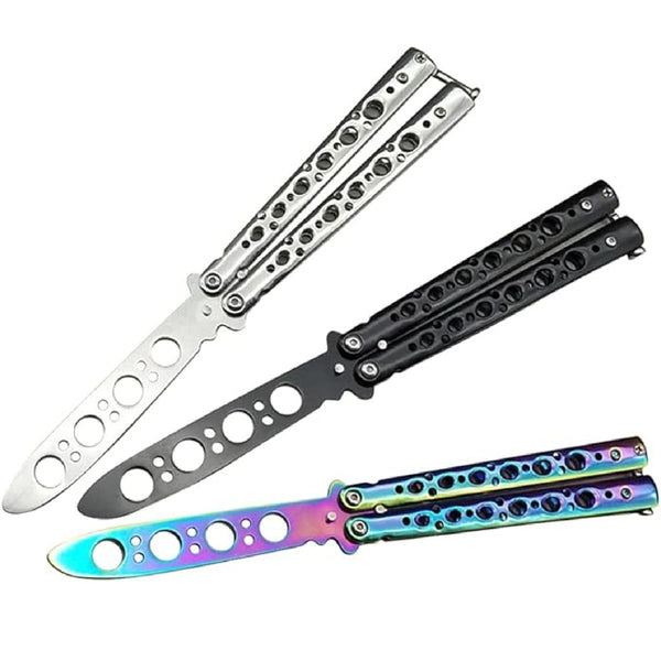 Cart In Mart 3Pcs Butterfly Knife Practice Tool Full Stainless Steel Unsharpened Comb