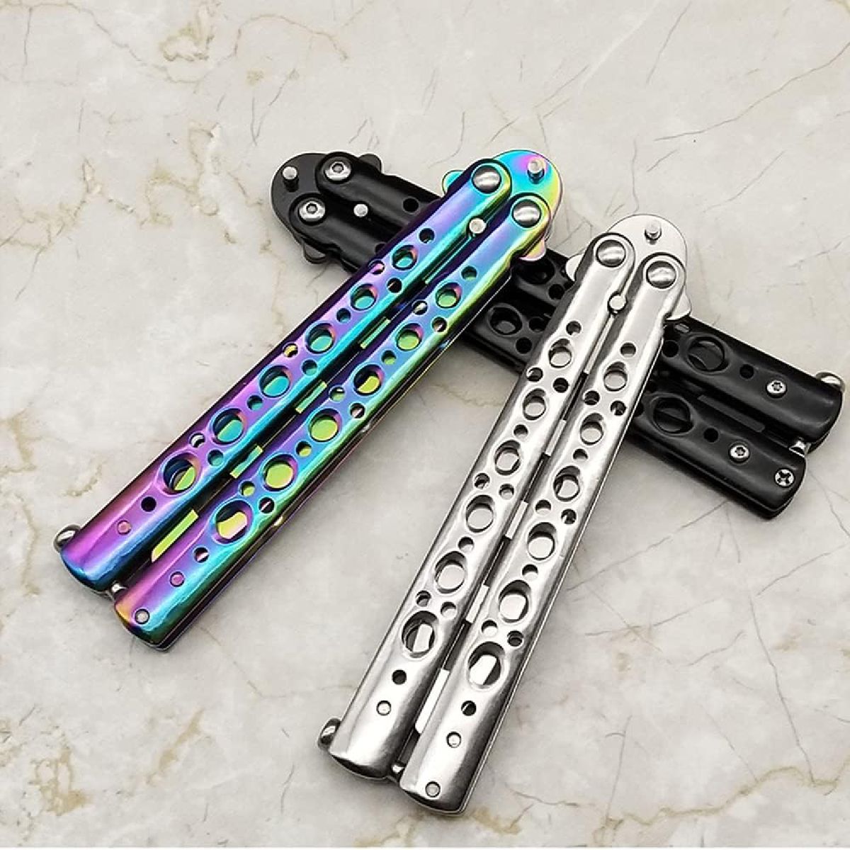 Cart In Mart 3Pcs Butterfly Knife Practice Tool Full Stainless Steel Unsharpened Comb