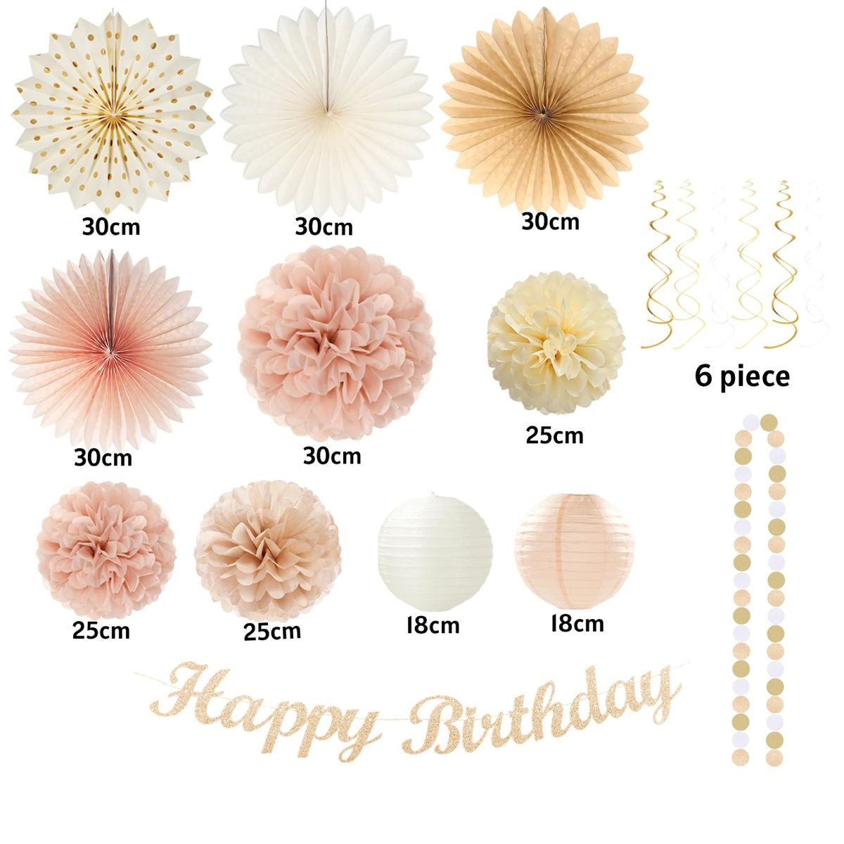 Cart In Mart Champagne-Gold Beige Fall Birthday Party Decorations-Banner Lantern,Pom Pom