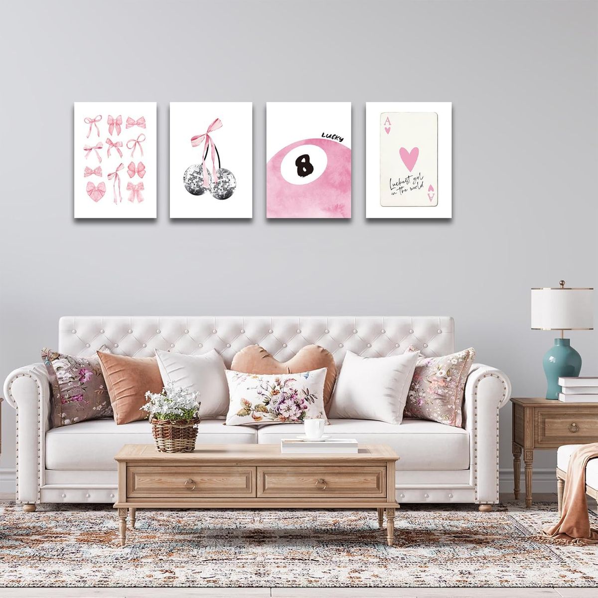 Cart In Mart Set of 6 Coquette Aesthetic Wall Art Prints Unframed Pink Preppy Posters