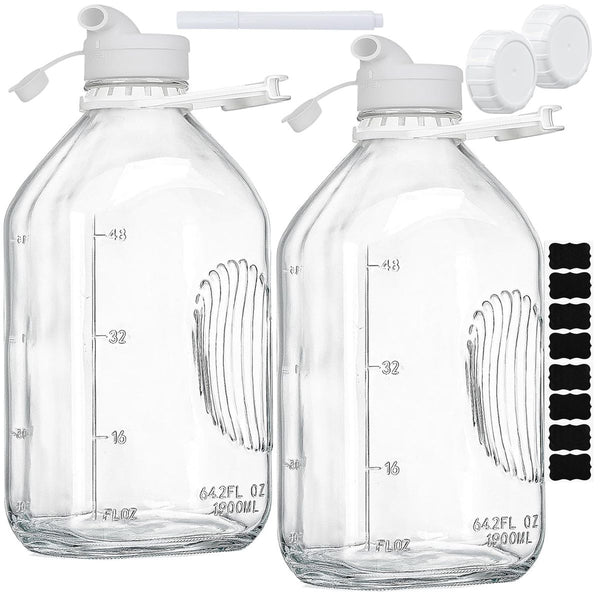 Cart In Mart 2Pack Glass Milk Bottles with 2 Pour Spouts & 2 Airtight Lids Reusable Jug